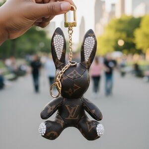 rabbit/ bunny, -shaped keychain and bag charm brown monogram with Crystals New